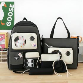 Ensemble de sacs d’école Kawai pour adolescents 5Pcs Guiyu V2 Noir et Gris– محفظة 5 قطع كاواي أسود ورمادي SAC20025